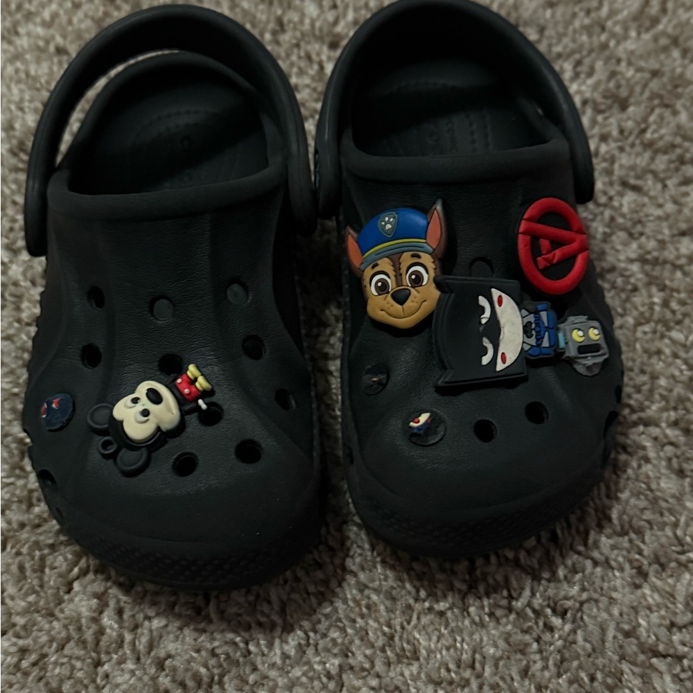 CROCS Kids Black Slippers with Fun Cartoon Charms